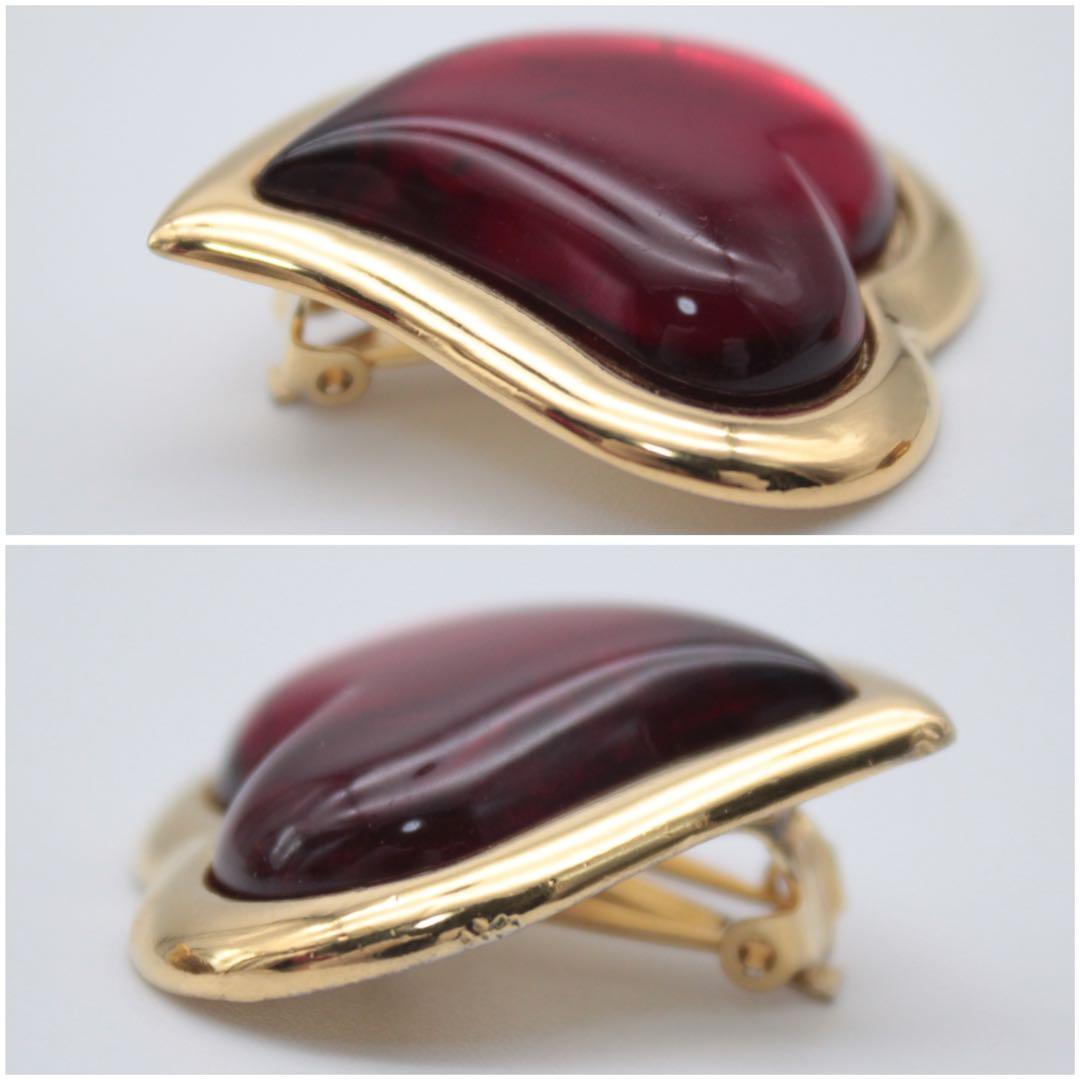 希少 YSL ハートモチーフ イヤリング レッド ゴールド ヴィンテージ 台紙付 希少 YSL ハートモチーフ イヤリング レッド ゴールド ヴィンテージ 台紙付