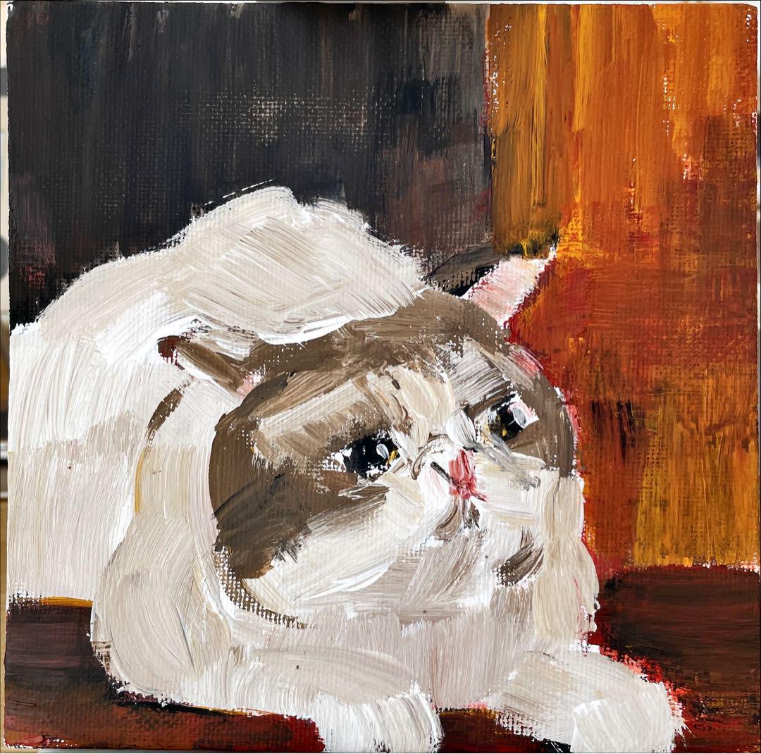 猫のアクリル絵画 約15cm x 15cm【Iくん】