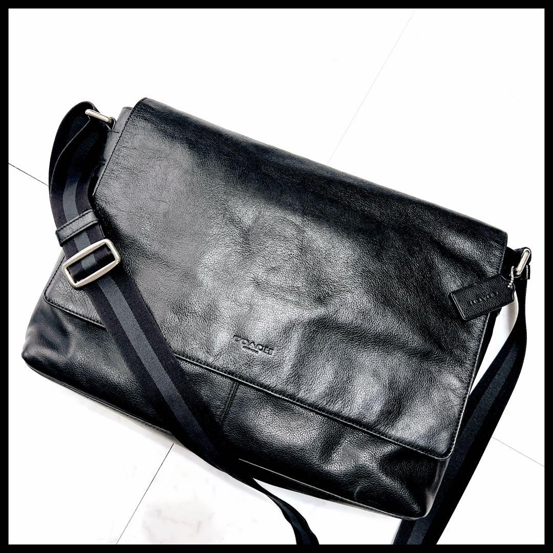 COACH コーチ チャールズ メッセンジャーバッグ ブラック シボ加工