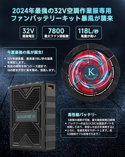 2024年最新モデル　空調作業服用ファンバッテリーセット　32V超高出力　暴風