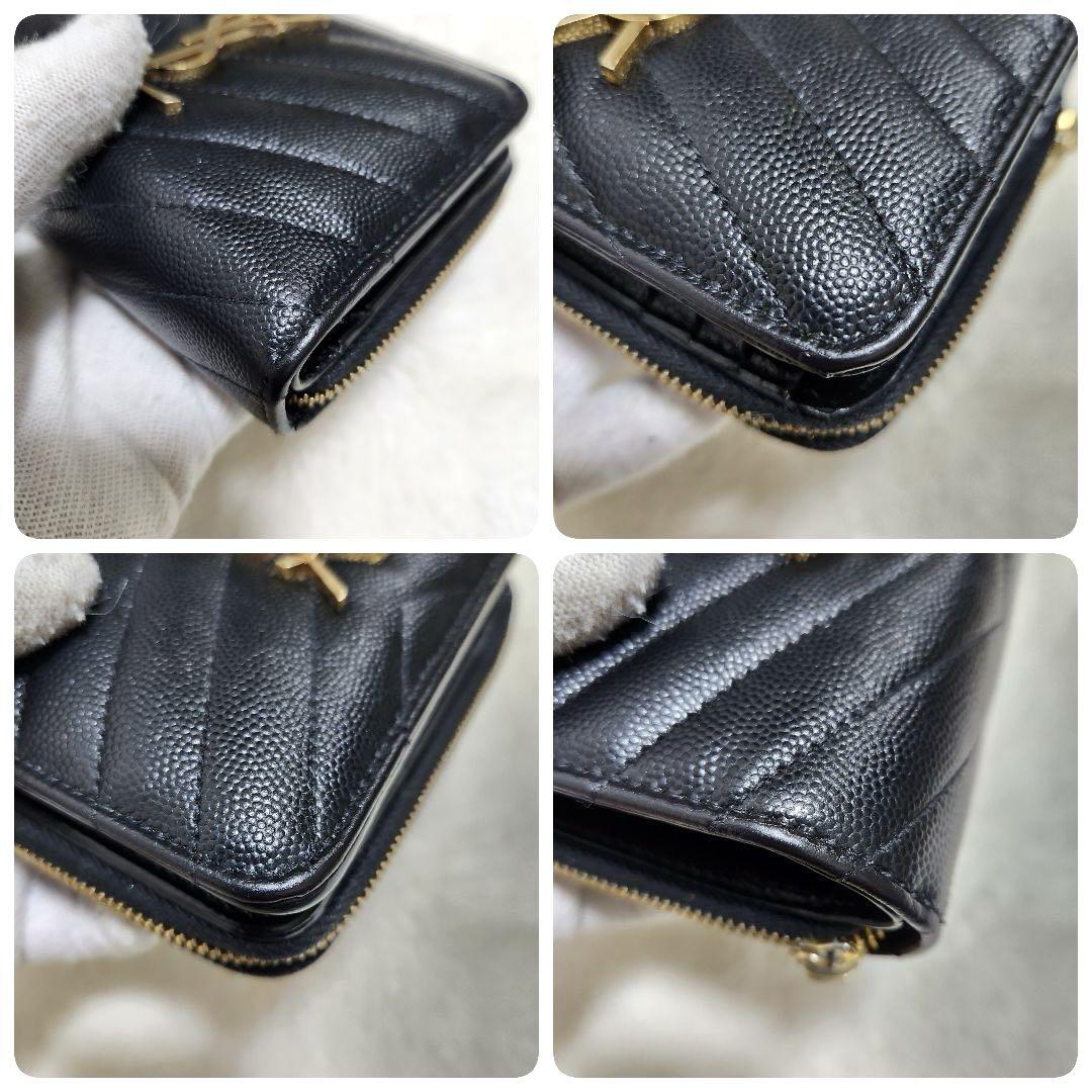 ✨極美品✨サンローラン　二つ折り　カサンドラ　キャビアスキン　レザー　ブラック