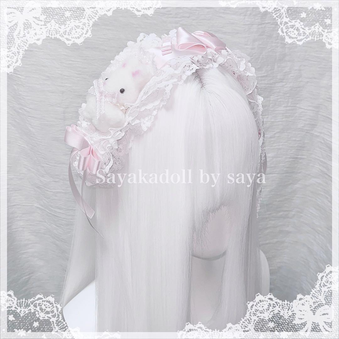 ♡ 赤ちゃんうさぎ付き*.+°フリルサテンリボンヘッドドレス pink‬