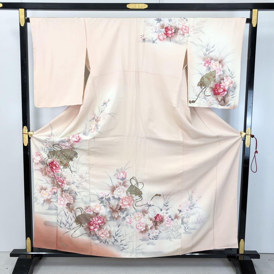 訪問着 手描き 花模様 扇子 金彩 乙女色 KK-2143 - メルカリ