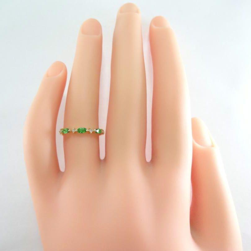【美品】3石ガーネット　ダイヤモンド　リング　K18