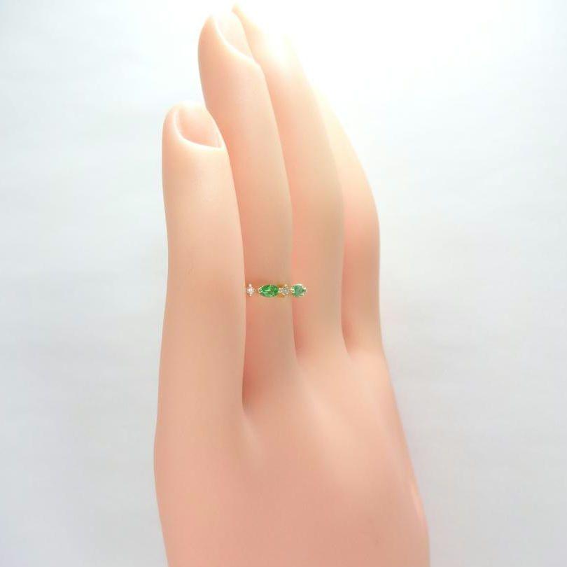 【美品】3石ガーネット　ダイヤモンド　リング　K18