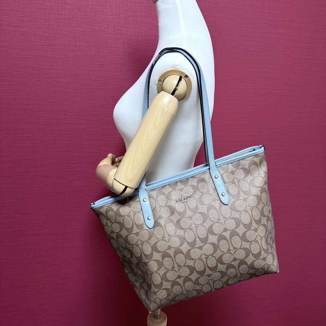 【良品】COACH コーチ　シグネチャー　トートバッグ　PVC F58292