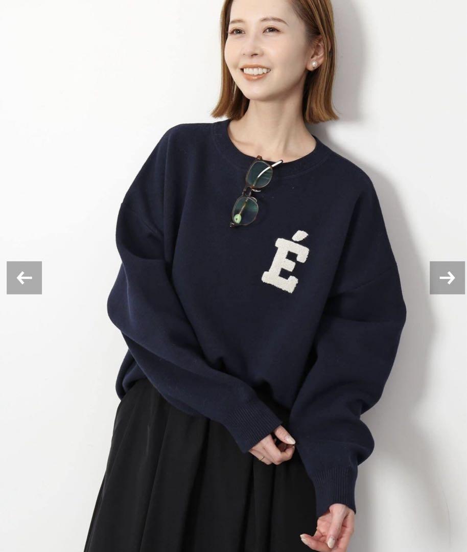 サガラ刺繍スウェットライクニット　ネイビー
