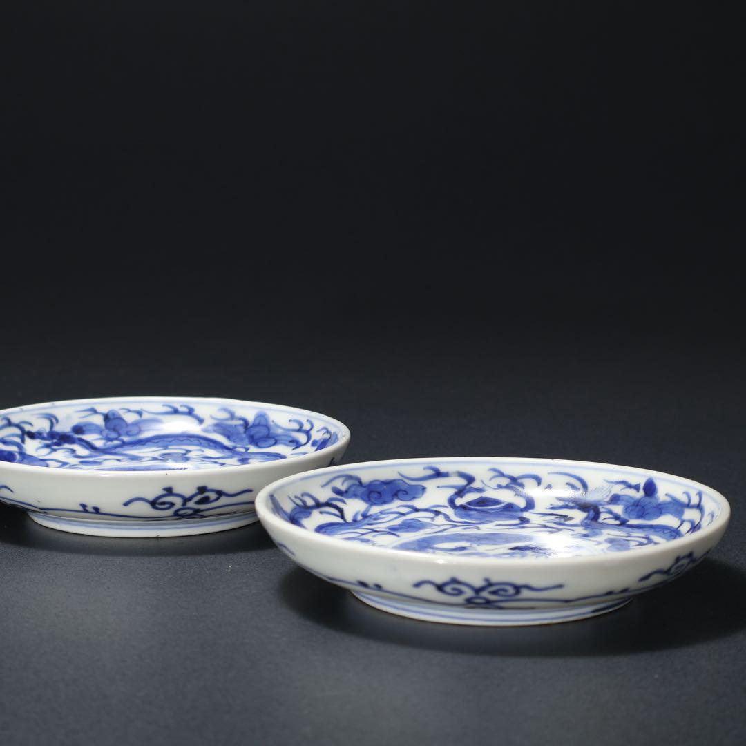 古い発掘品　初期伊万里の龍図　染付皿　直しあり 古い発掘品 初期伊万里の龍図 染付皿 直しあり