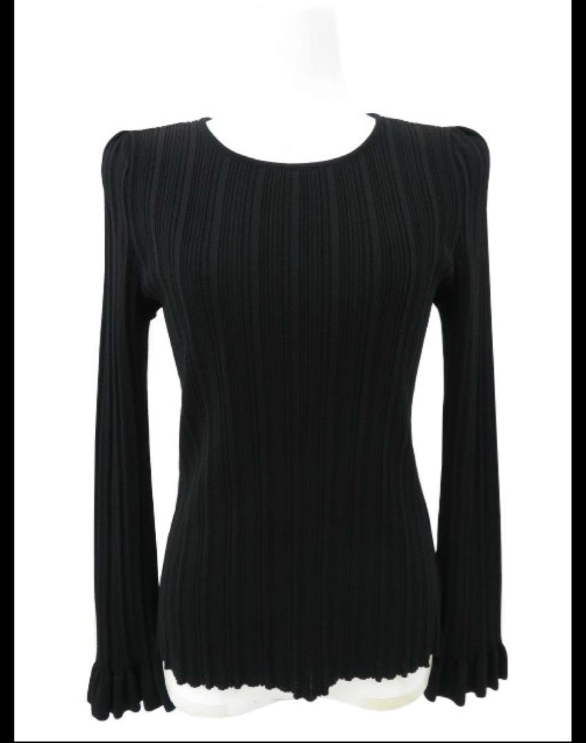 【美品】ＦＯＸＥＹ フォクシー　ニット　トップス　黒　¥61600 袖口フレアー 美品】FOXEY フォクシー ニット トップス 黒 ¥61600 袖口