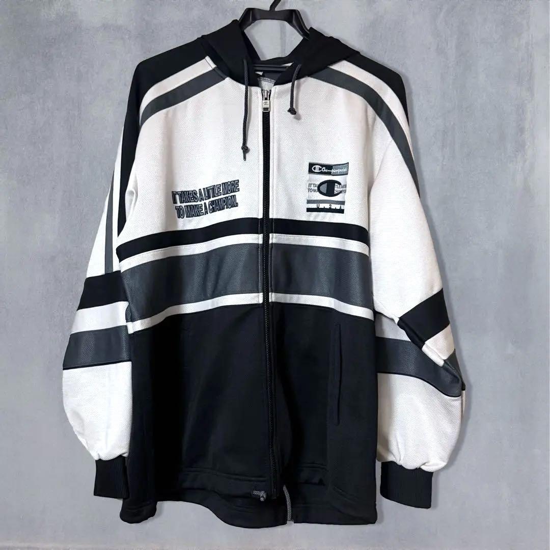 90's】 Champion 刺繍ロゴ フーディ ジャージ ブルゾン L快適