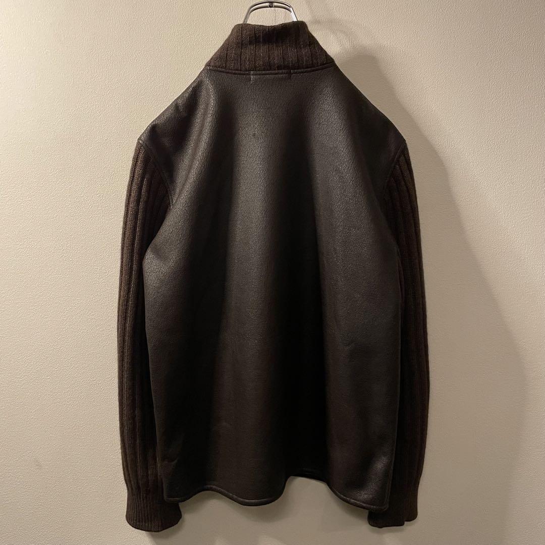 ニット レザー 切り替え 80's 90's vintage ジップ ブルゾン