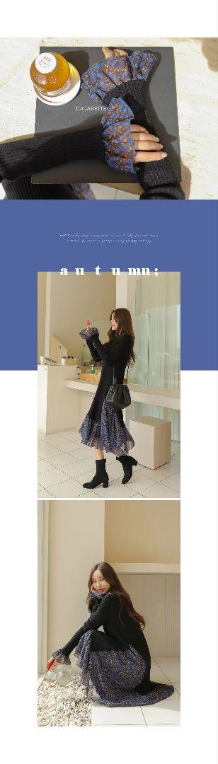 新品未使用　DHOLIC　花柄シフォンコントラストワンピース　Ｆ　ネイビー
