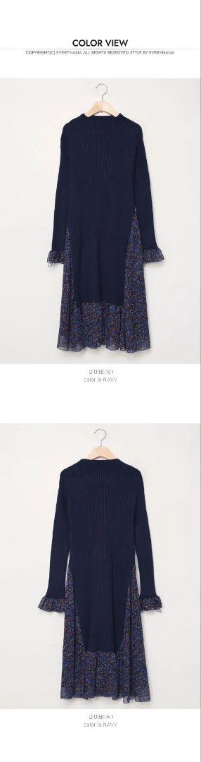 新品未使用　DHOLIC　花柄シフォンコントラストワンピース　Ｆ　ネイビー
