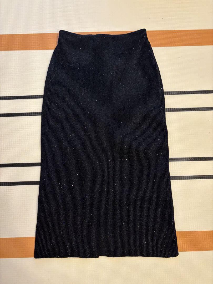 spick and span スパンコールラメリブニットスカート ブラック