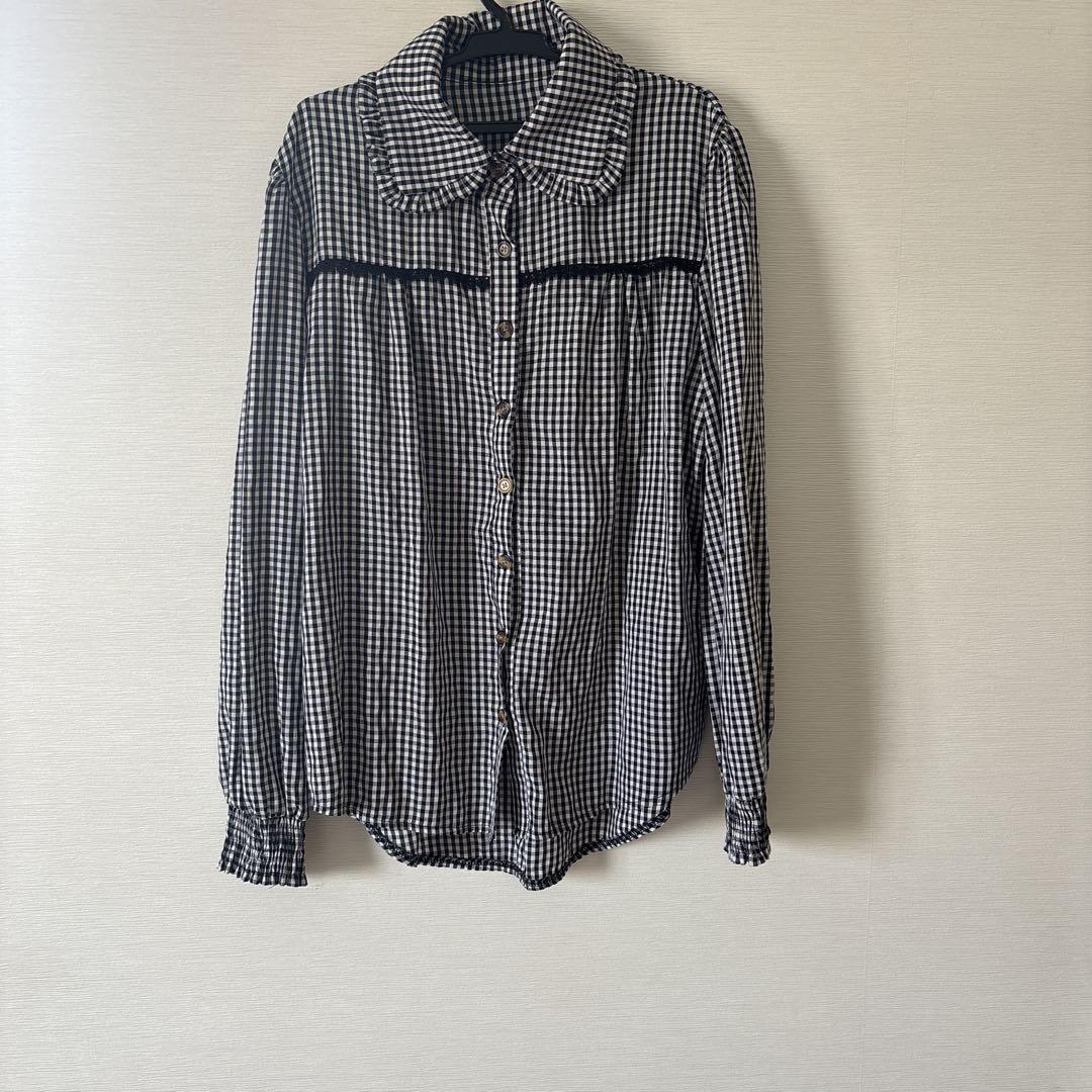 美品▲Deuxieme classe //ギンガムチェック長袖シャツ 白　黒 日本製 ギンガム チェック シャツ ワイシャツ ドレスシャツ