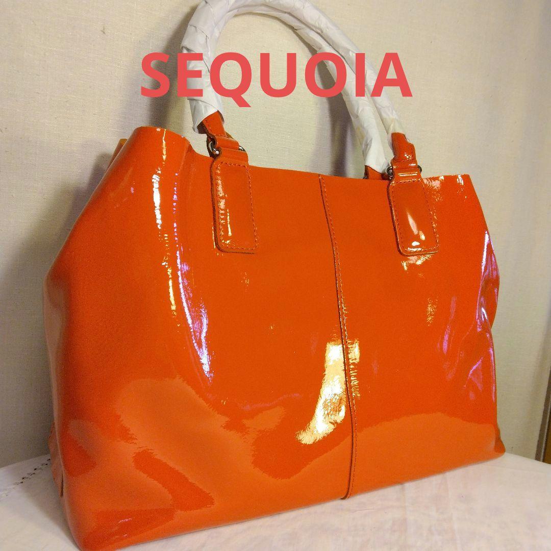 SAQUOIA セコイア エナメル素材　オレンジ 光沢 トートバッグ