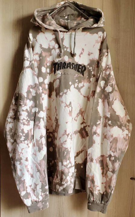 スラッシャー THRASHER カーキ 白 XL HEnJd-m79862755305 パーカー ブリーチ タイダイ 低価日本製