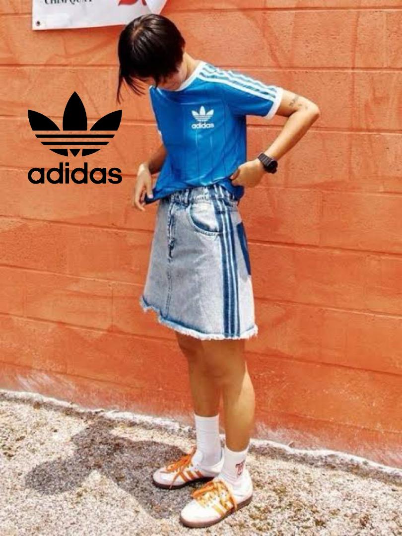 adidas|デニムミニスカート 3本ラインでスポーティ可愛い 美脚 新品未使用 アディダス オリジナルス スカート デニム denim