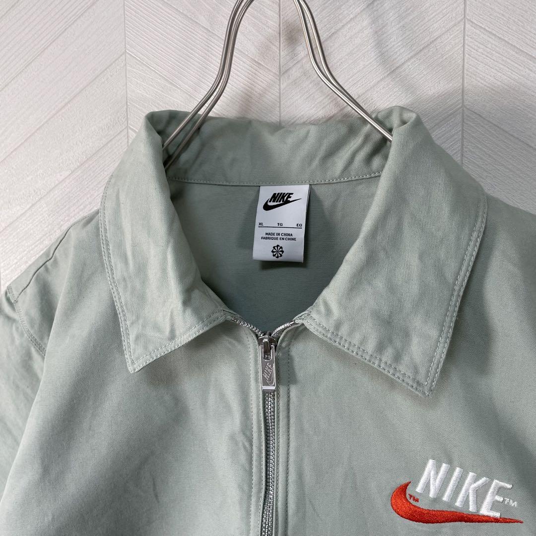 NIKE ハーフジップ プルオーバー シャツ ジャケット 半袖 刺繍ロゴ 薄緑