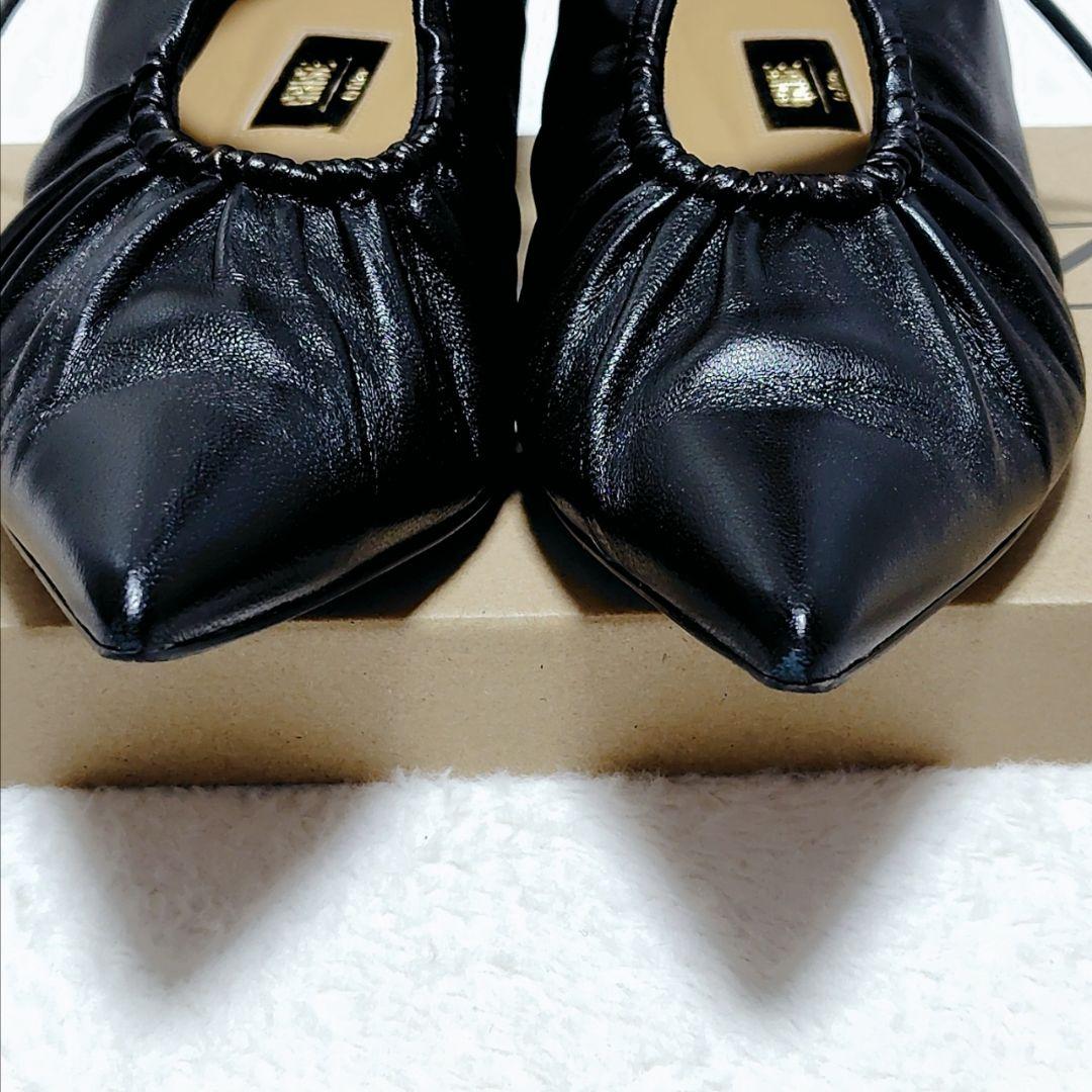 ルタロンMIDORI UEEDA×GRISEレザーポインテッドギャザーバブーシュ