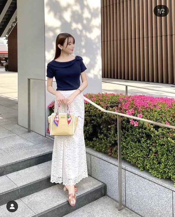 フラ レース マーメイド ラインスカート ホワイト おかりえ