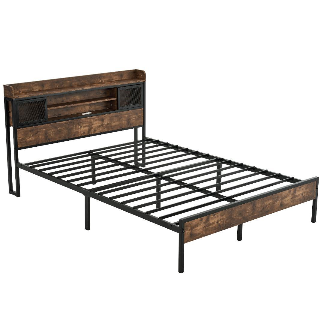 【Dダブル】ベッドフレーム　ダブルベッド　宮付き　下収納　BLACK