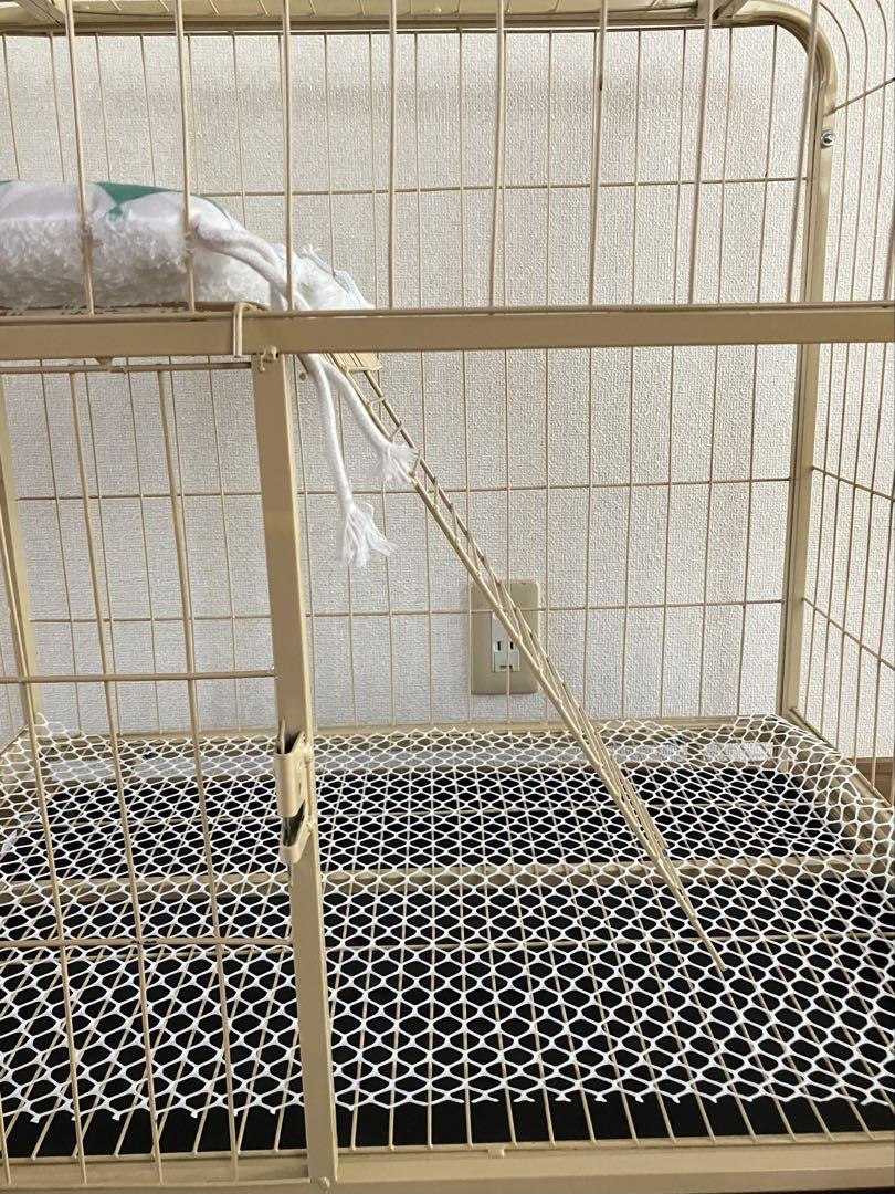 キャットケージ ベージュ 二層構造 移動可能なキャスター付き