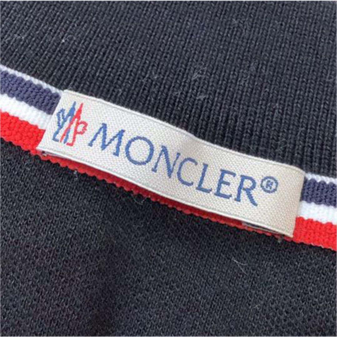美品】MONCLER ライン ポロシャツ ロゴ ワッペン 半袖 ブラック