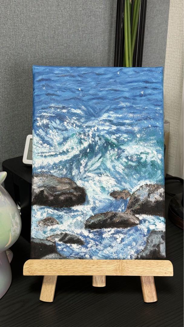 波と岩礁」 手描き 油絵 油彩画 風景画 原画 - メルカリ
