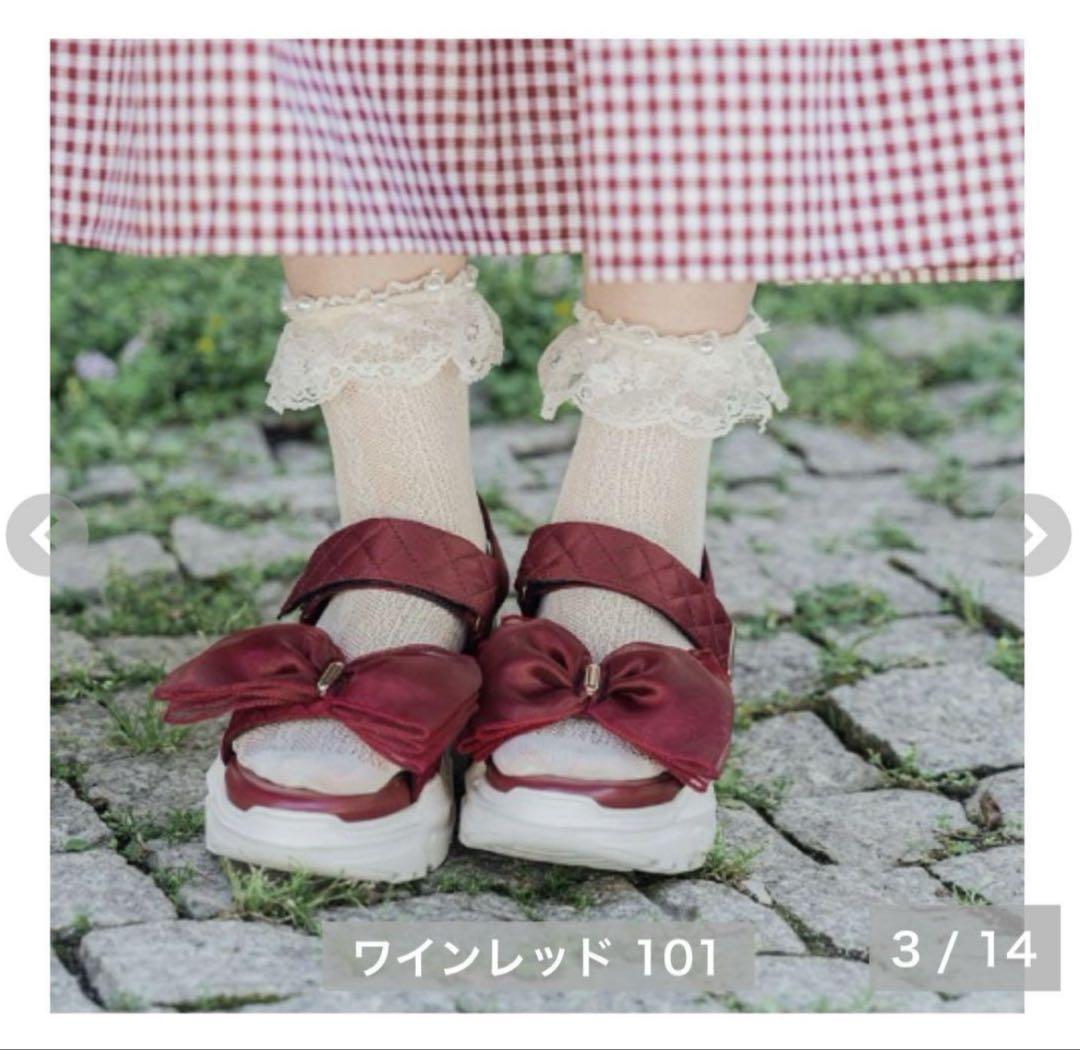 新品 青木美沙子 リボン サンダル Lサイズ 赤❤️しまむら しまむら 青木美沙子 リボンサンダル 赤(ワインレッド) Lサイズ