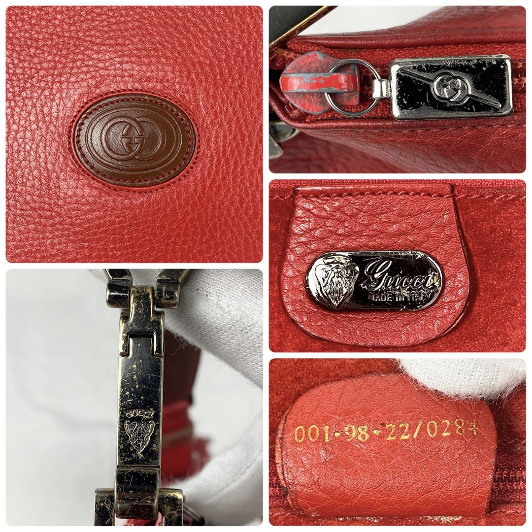GUCCI ショルダーバッグ インターロッキング レザー 赤×茶 A4