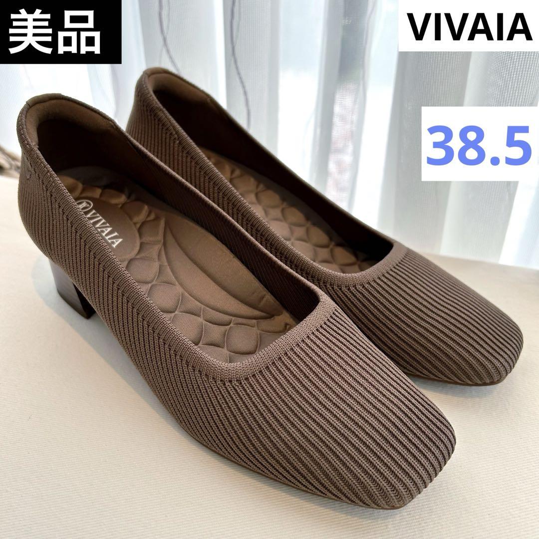 VIVAIA スクエアトゥ チャンキーヒールパンプスブラウン　24.5cm