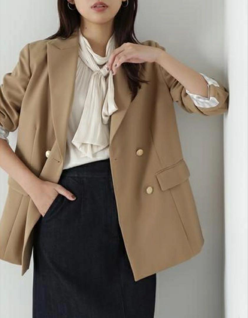 natural beauty basic ダブルボクシージャケット キャメル