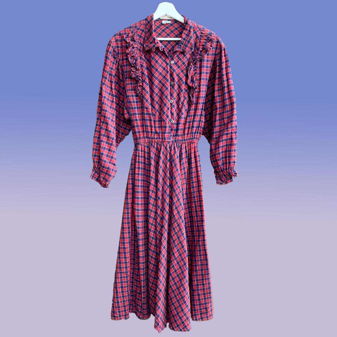 赤と黒 チェック柄 ワンピース ロングスカート USA VINTAGE