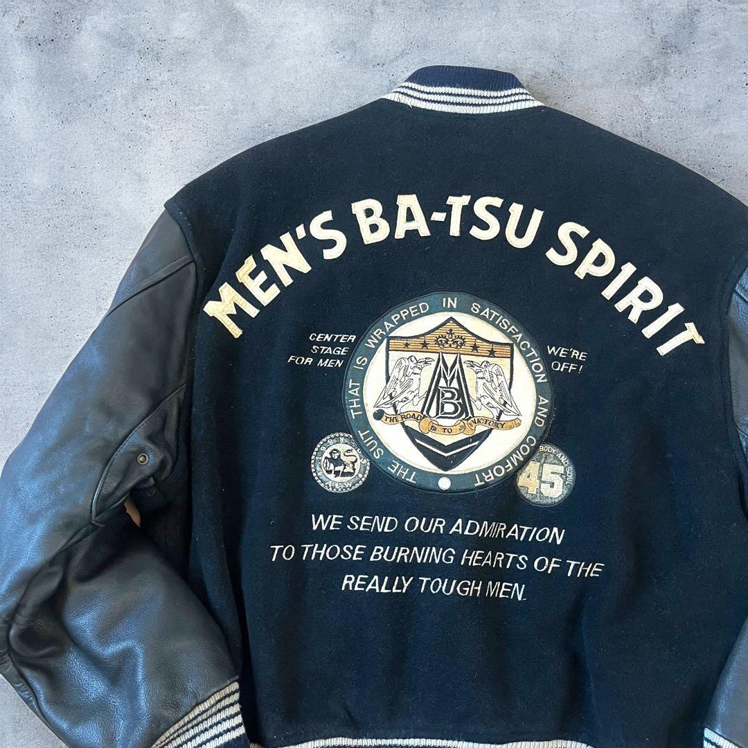 ￼ 80'sヴィンテージ レザースタジャン 希少デザイン ウール×レザー M相当