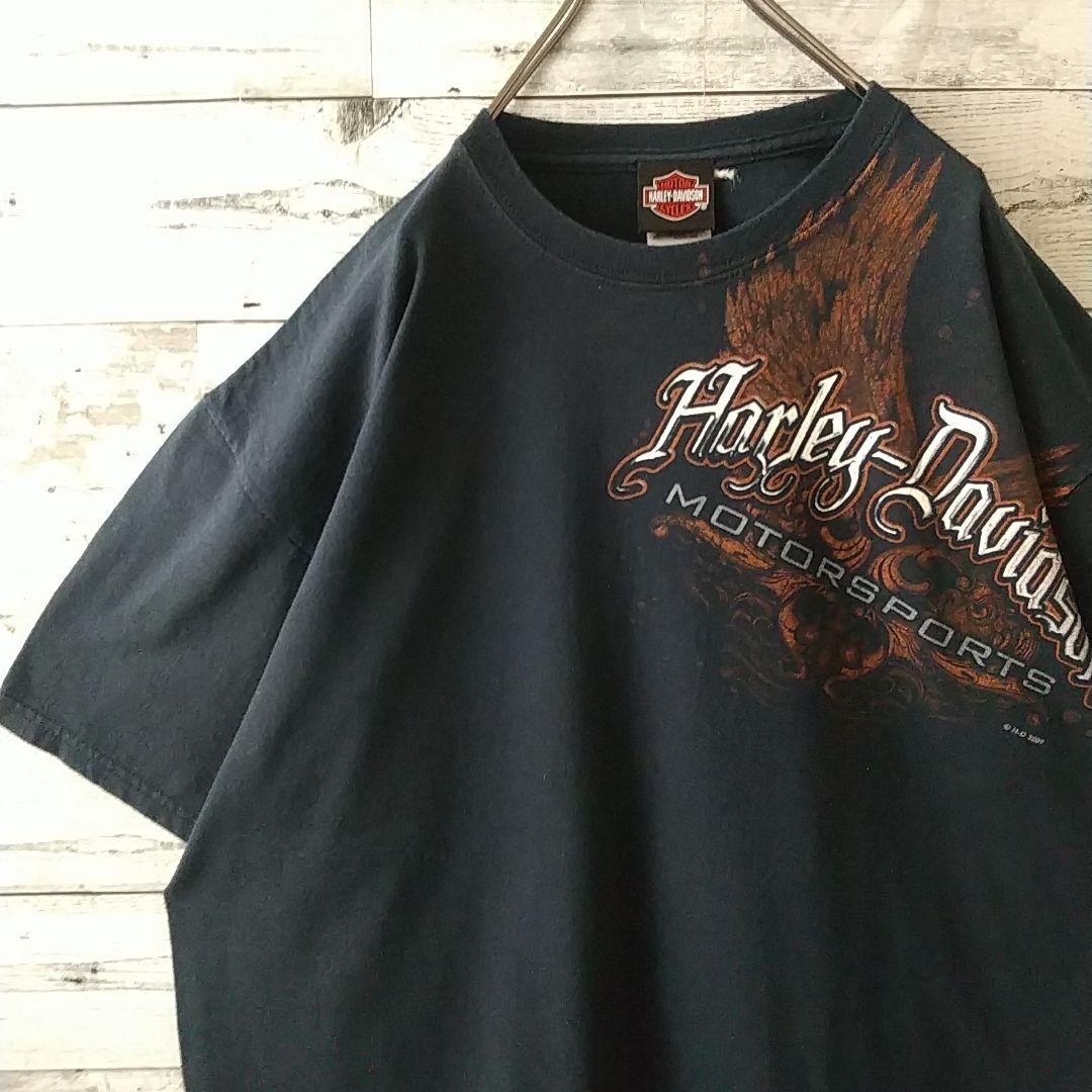 人気サイズ☆ハーレーダビッドソン 両面プリント イーグル Tシャツ XL 黒