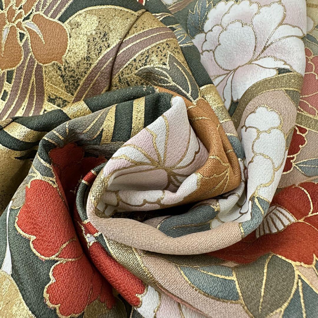振袖 金彩 美しい草花の染め 金箔 着物 正絹 袷 広衿 RK-5145