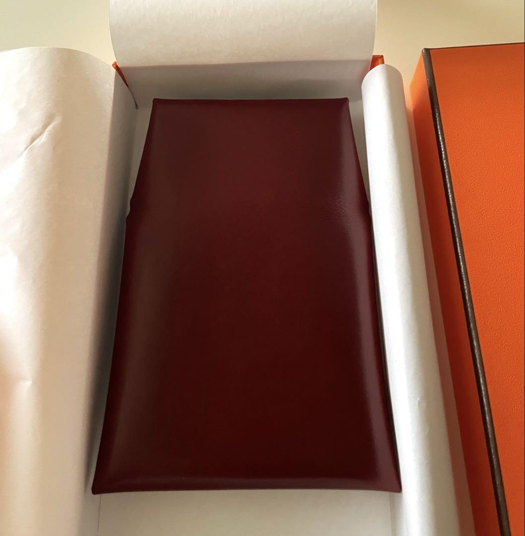 新品　HERMES バスティア　ボックスカーフ　ルージュアッシュ　財布