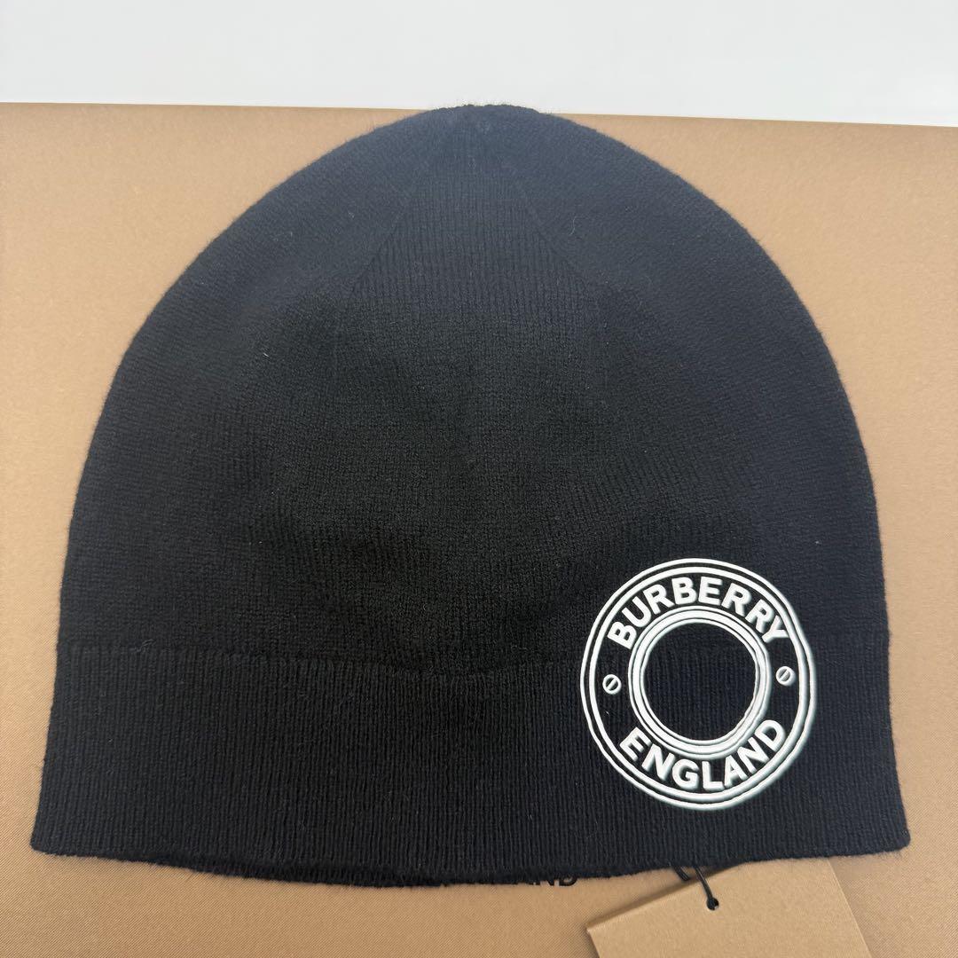希少 現行 新品 バーバリー ロンドンイングランド ニット帽 ビーニー 黒 ロゴ
