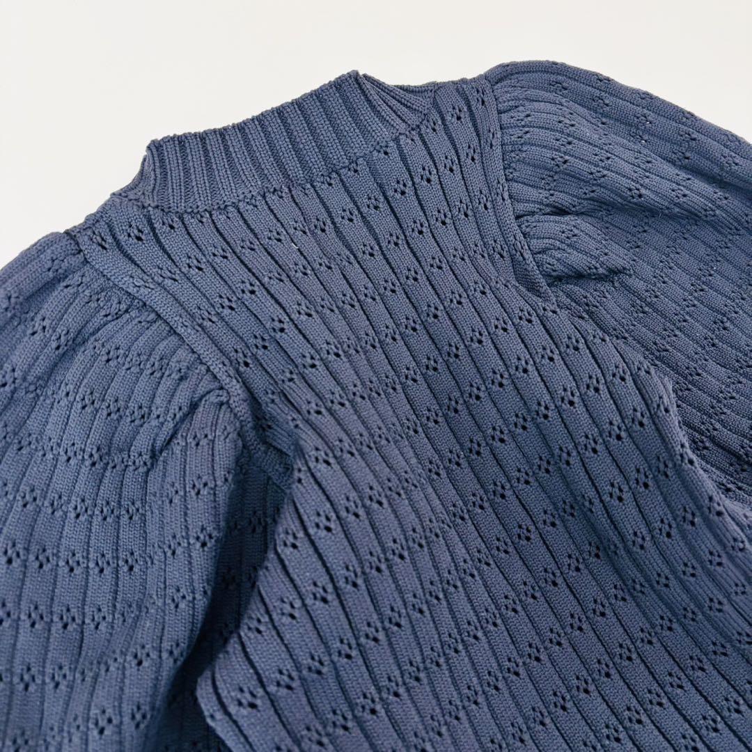 【美品】SEVEN TEN ボリュームスリーブニットドレス　ネイビー　XS