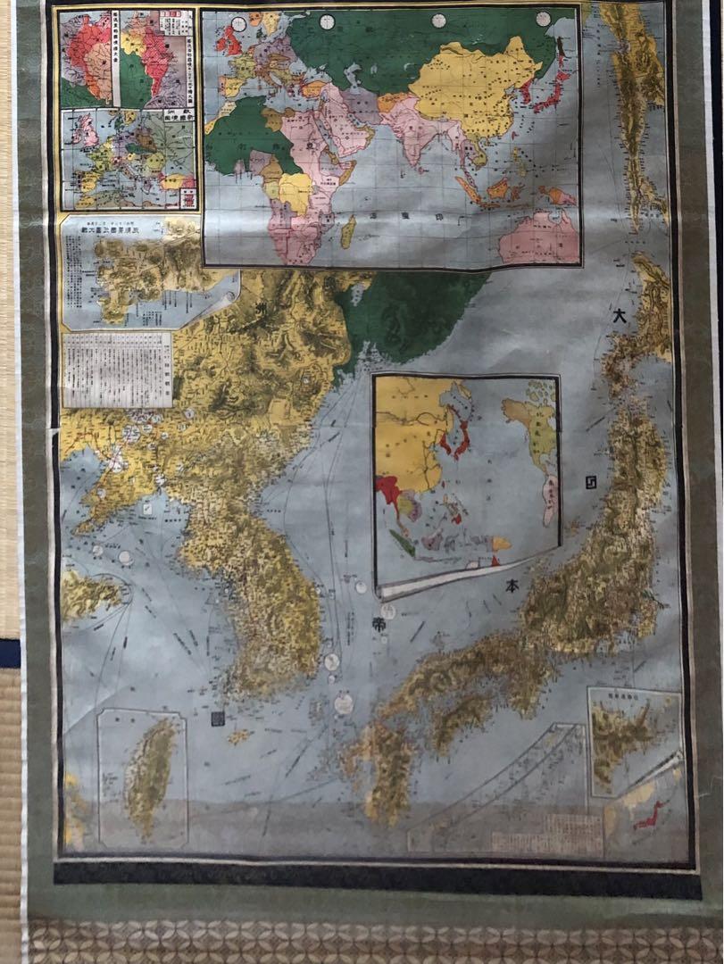 掛け軸　明治之偉跡 大正之偉業 世界大戦記念地図
