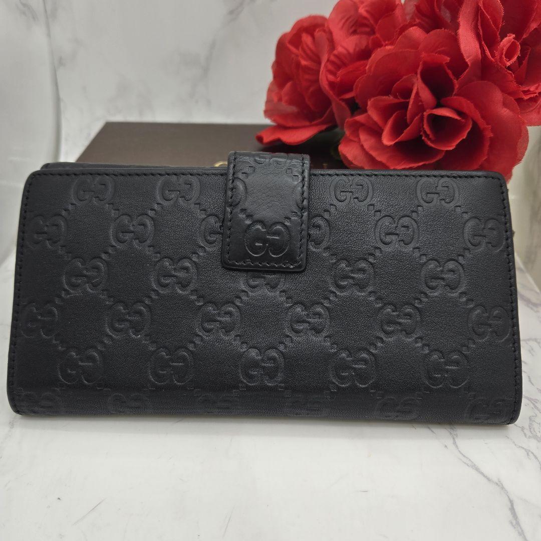 【希少】 GUCCI グッチ シマ 長財布 財布 GG 金具 レザー ブラック