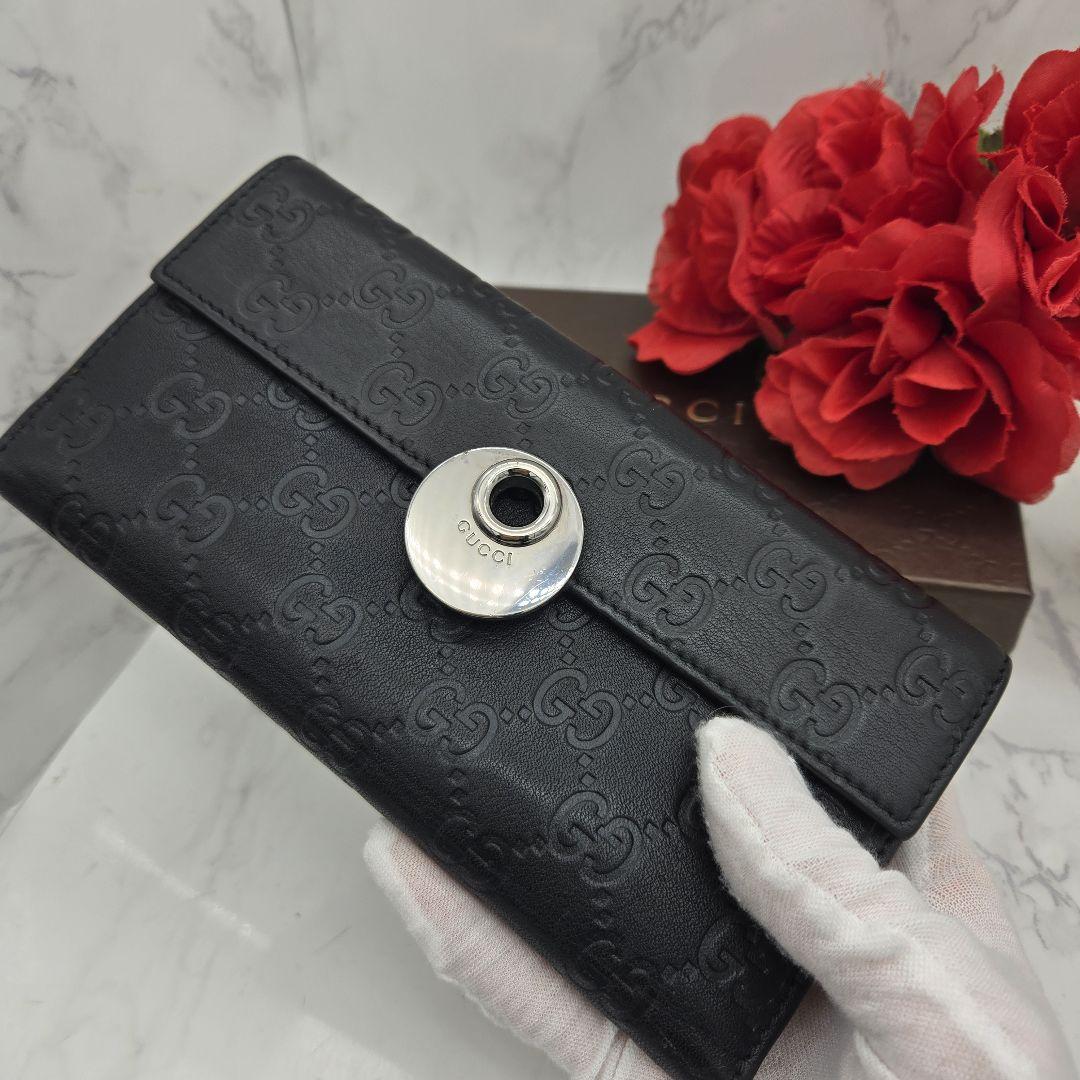 【希少】 GUCCI グッチ シマ 長財布 財布 GG 金具 レザー ブラック