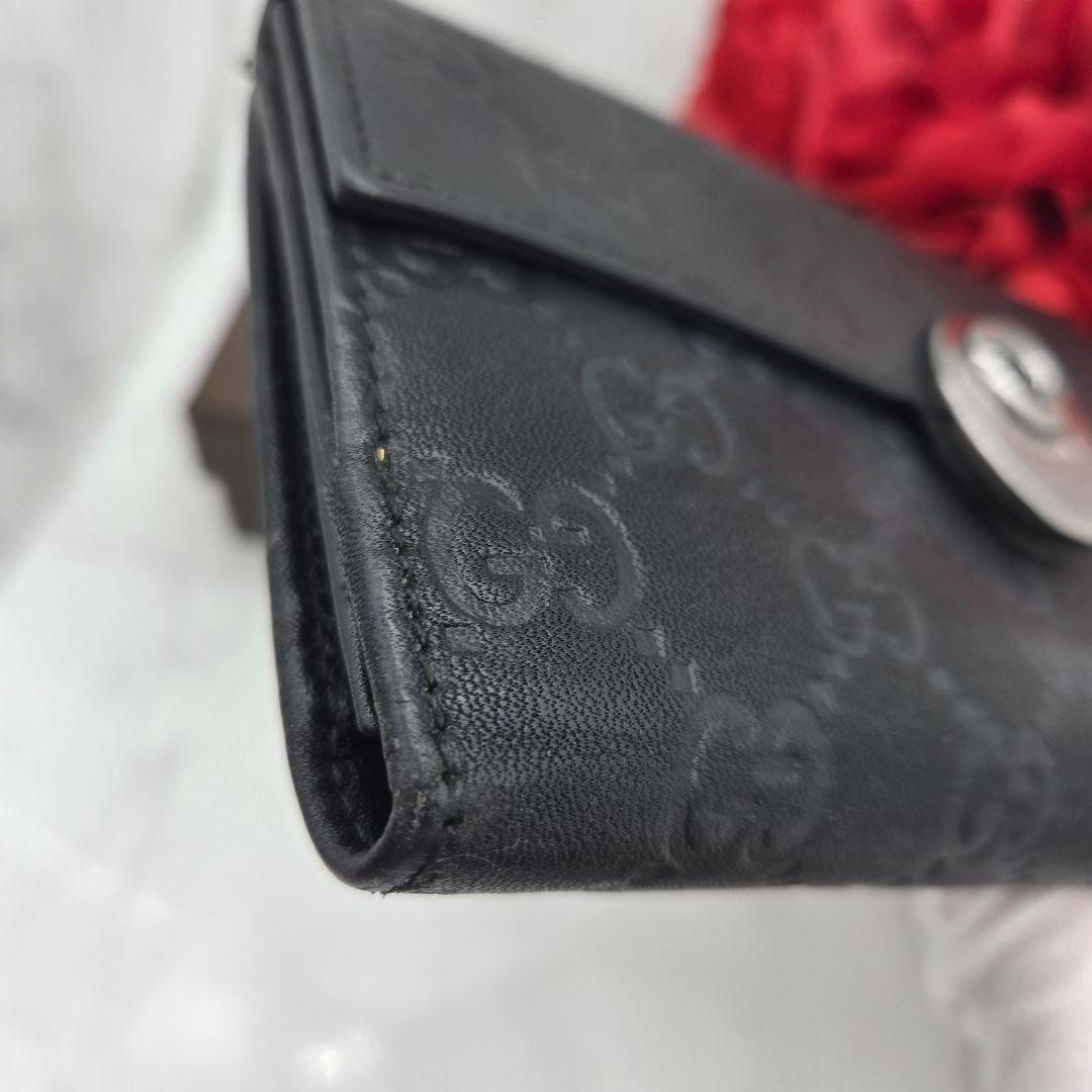 【希少】 GUCCI グッチ シマ 長財布 財布 GG 金具 レザー ブラック