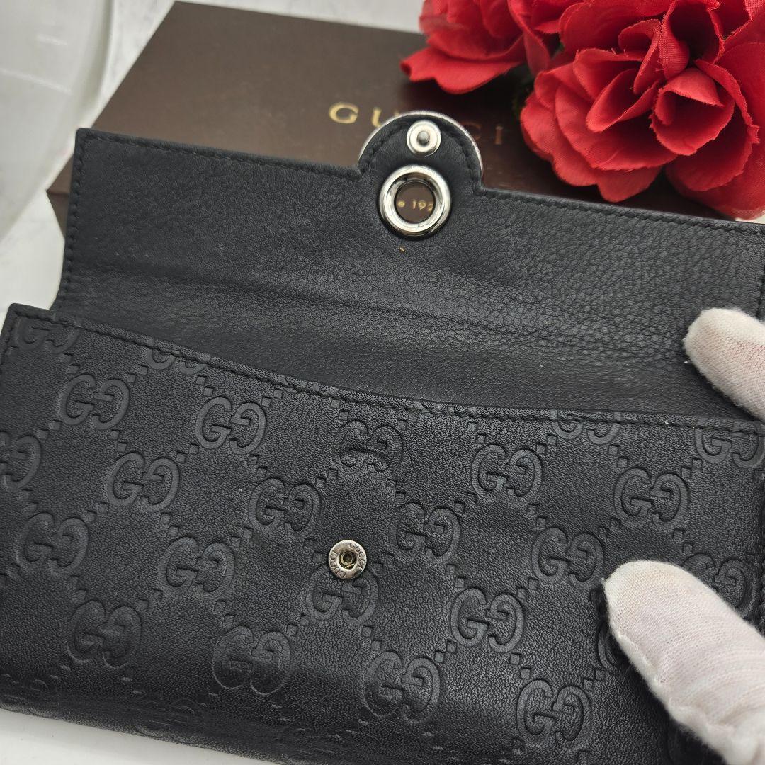 【希少】 GUCCI グッチ シマ 長財布 財布 GG 金具 レザー ブラック