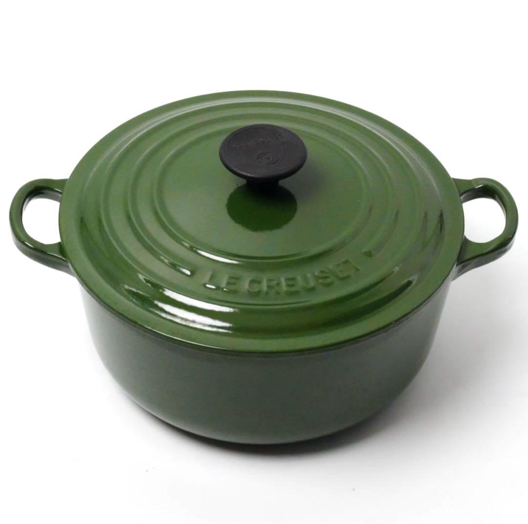 【美品】LE CREUSET　ココット ロンド フルーツグリーン　22cm 送料無料】ルクルーゼ LeCreuset 円形鍋 ココット・ロンド 22cm