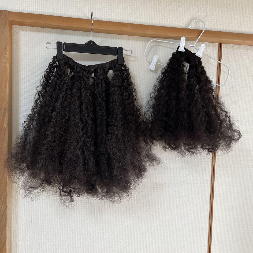 タヒチアンダンス　フラダンス専用手作りウィッグ　焦げ茶セット