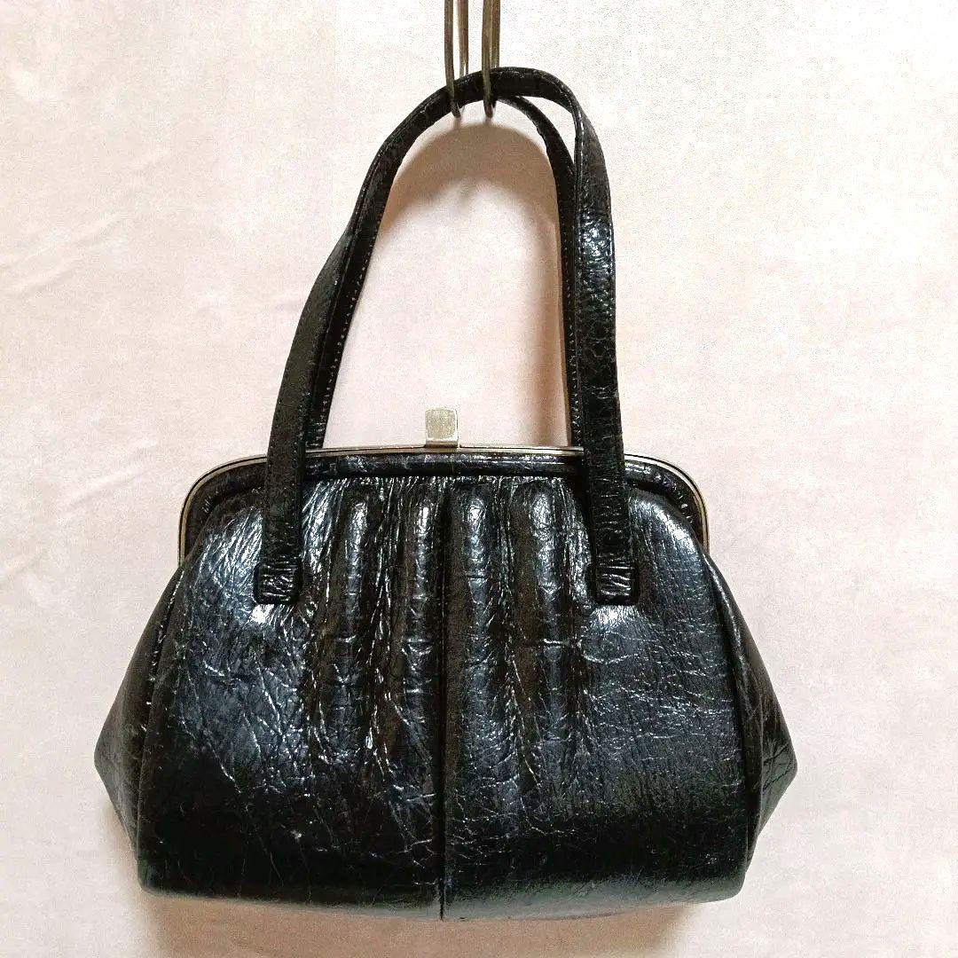 ③　黒 がま口型 ハンドバッグ　がま口バック　レトロがまぐちバック