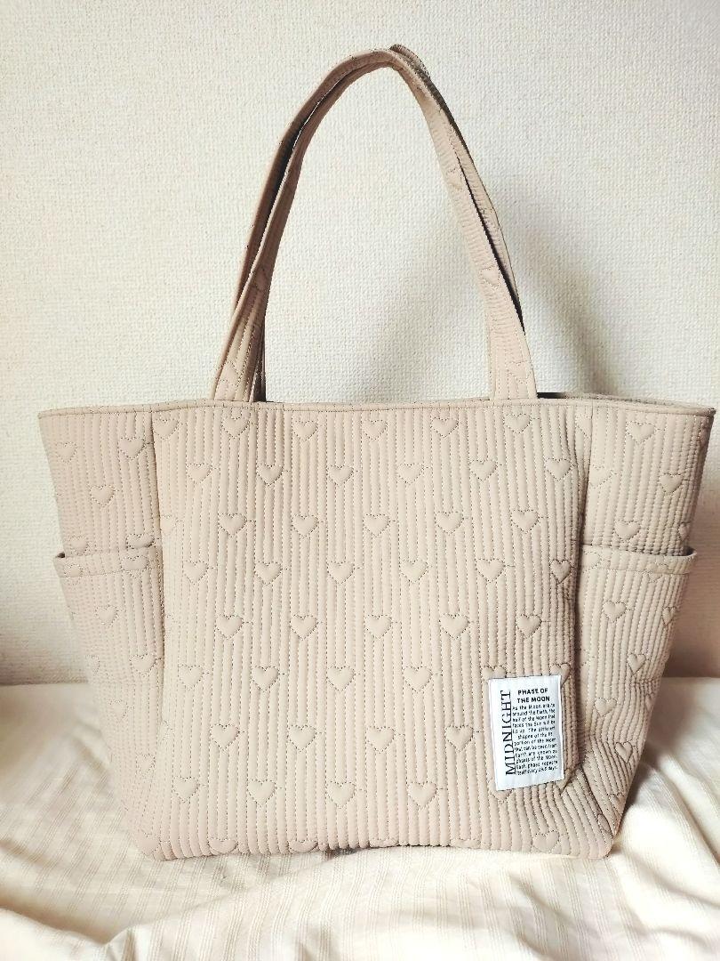 RKS.様 ポリエステルハート刺繍ヌビバッグ ハンドメイド☆ポリエステルハート刺繍ヌビバッグ M グレージュ