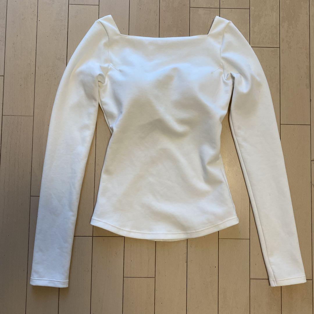 RAVIJOUR 加藤順子 オープンバックロングスリーブTシャツ ホワイト